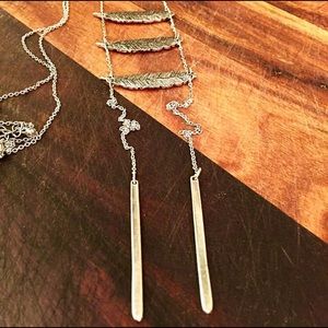 Silver extra long feather bars statement necklace